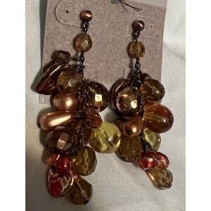 Bohemian Glass Amber Red Color Dangle Drop Pierced Post Earrings